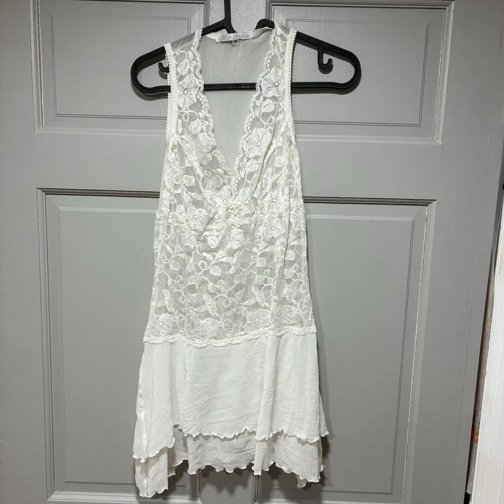 Claire Pettibone Women's Lace Dress Medium Ivory Sheer‎ Overlay romantic Bridal